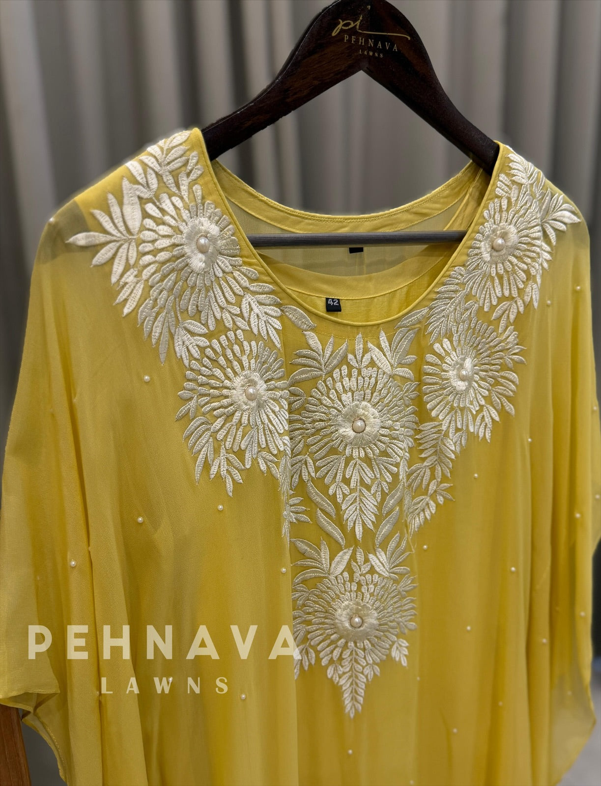 Heavy Embroidery With Pearl Detail kafthan yellow