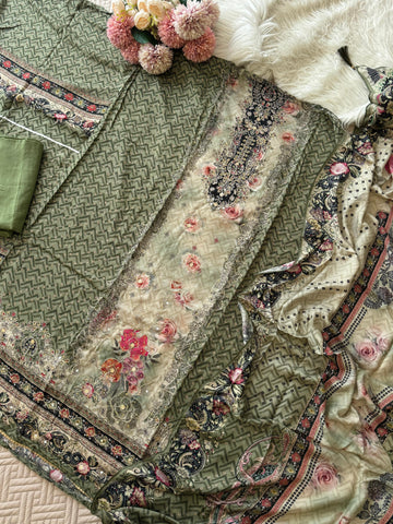 Premium Muslin Suit with Bloomy Prints-240