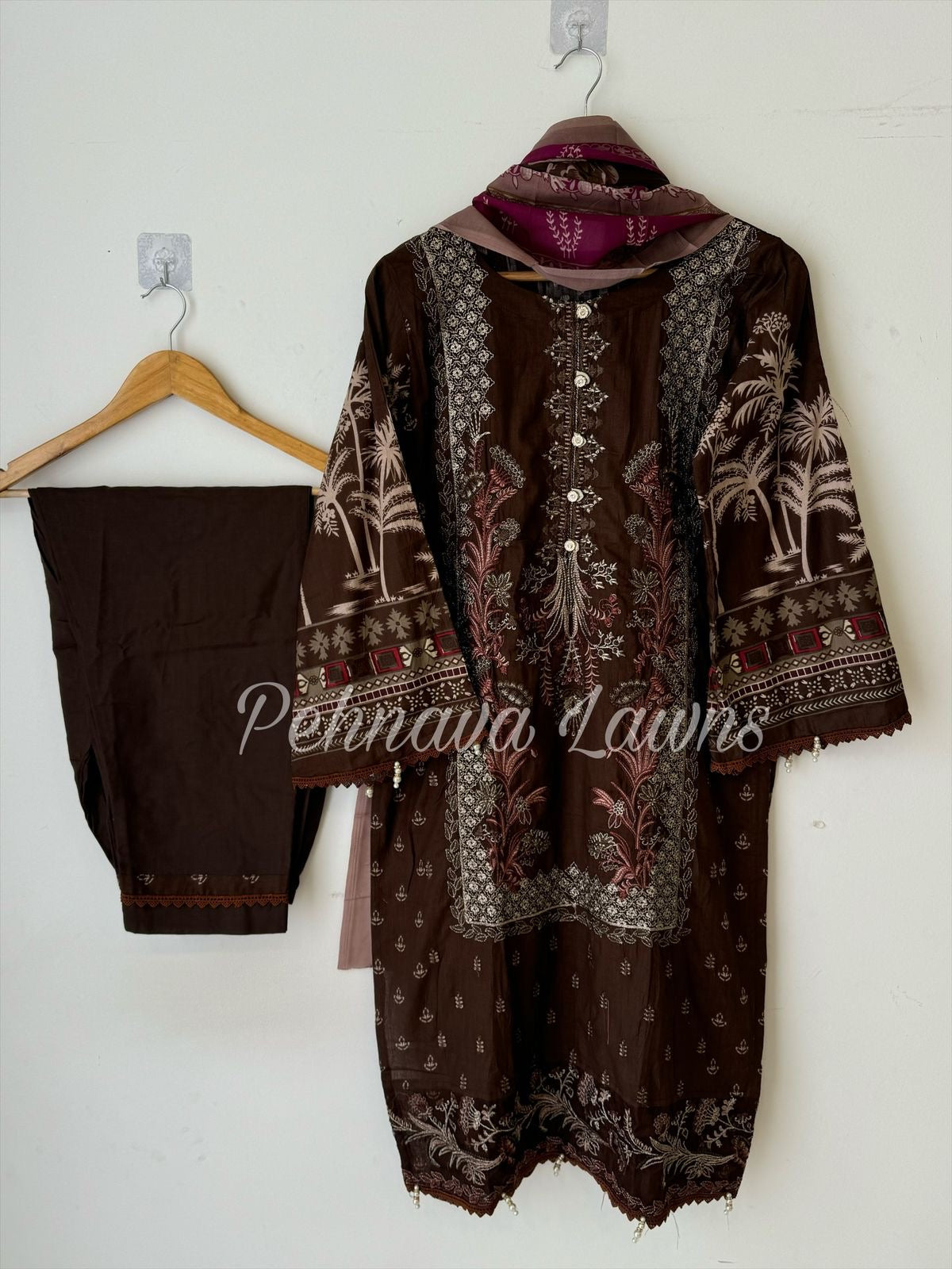Cotton Embroidered Suit with Chiffon/Cotton Dupatta-3374