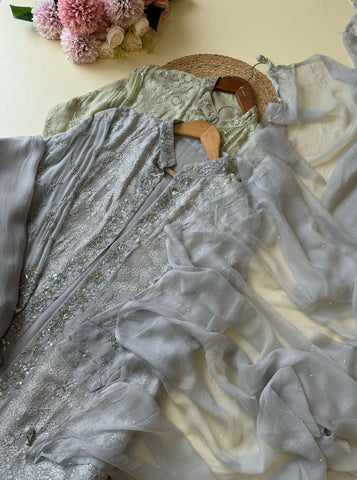 Glamorous Chiffon Suit Featuring Silver handworked jackets-