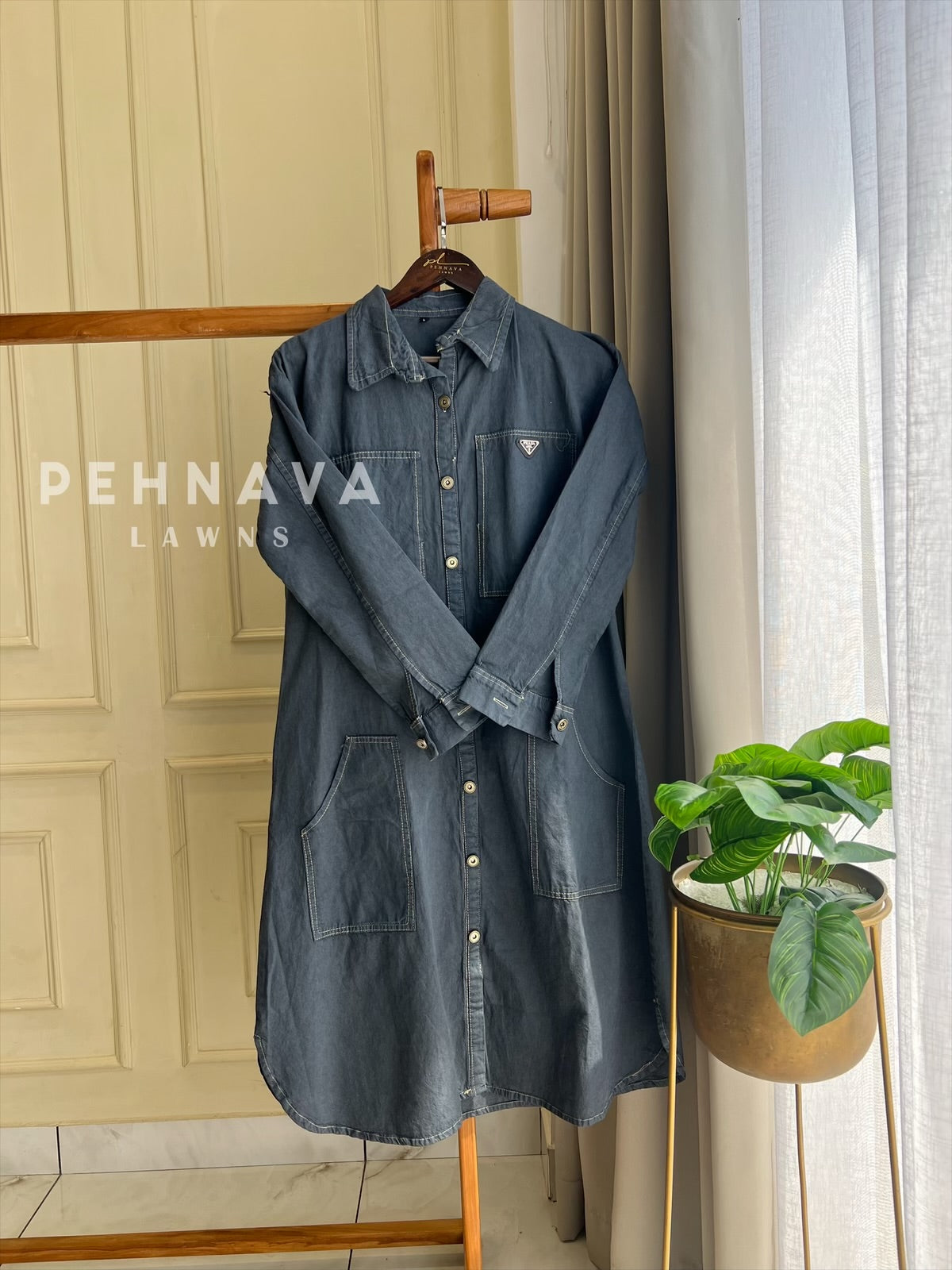 Casual Denim Long Shirt - Pehnava Lawns