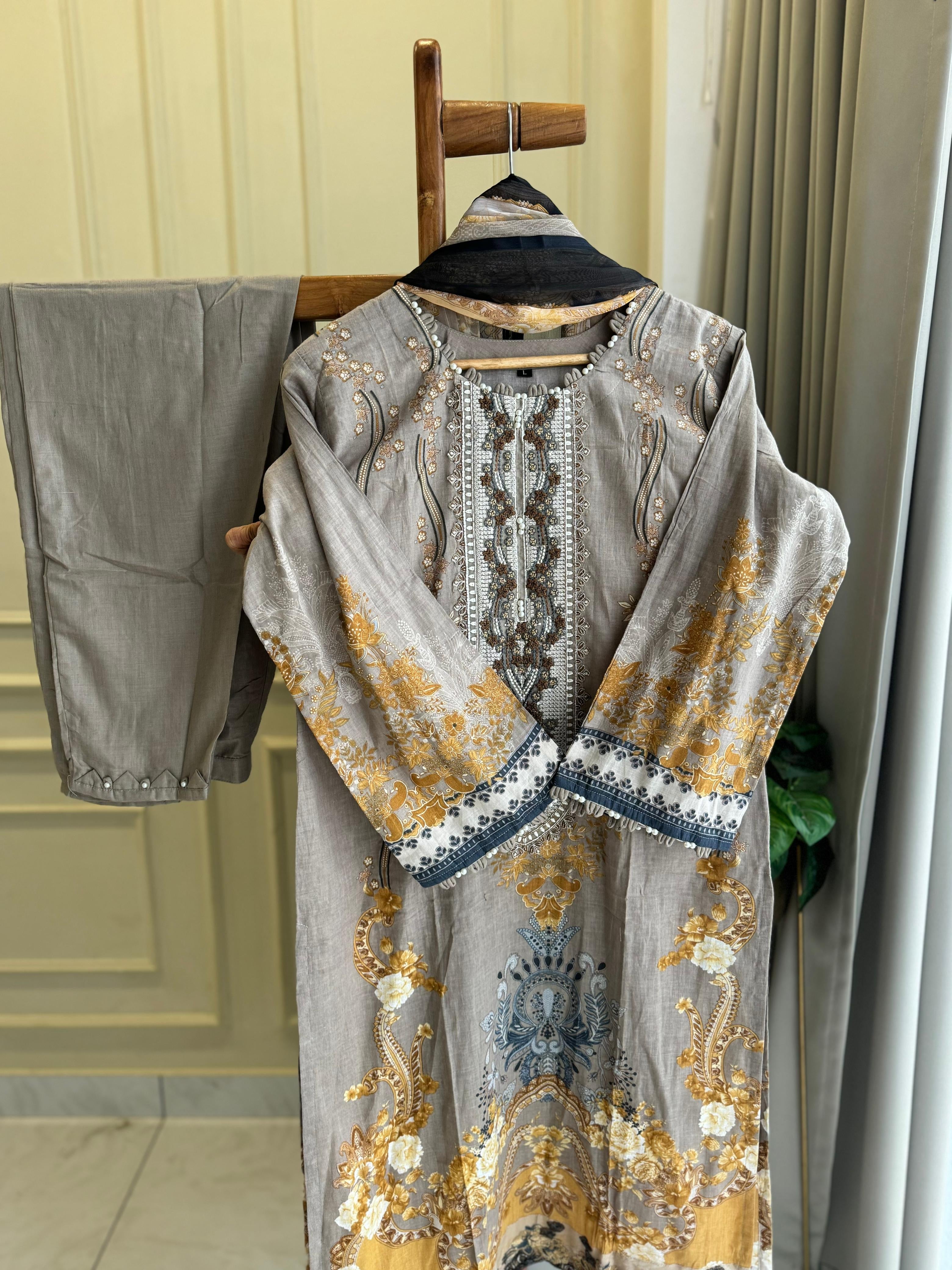 New Stitched Embellished Floral Suit-8