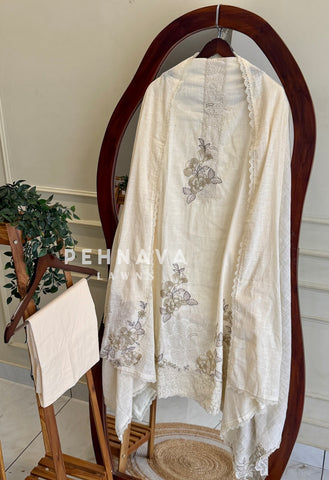 Floral Embroidered Linen Unstitched Suit-L105