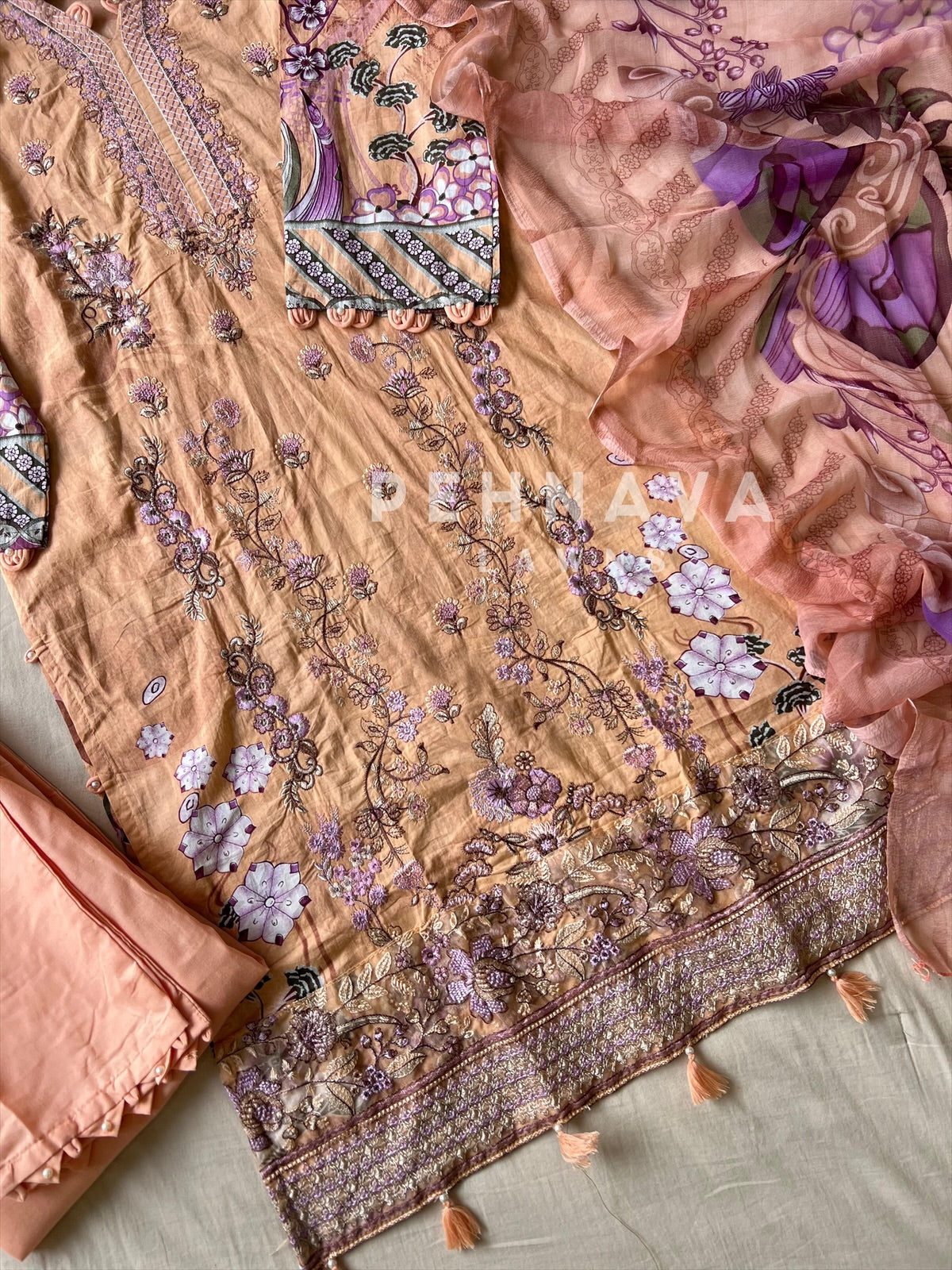 Floral Embroidered Cotton Suit -4104