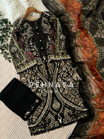 Black Digital Printed Lawn Suit With Chiffon Dupatta