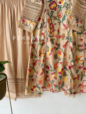 Floral Print Cotton Suit with Lace(5-7 Days Dispatching Time)