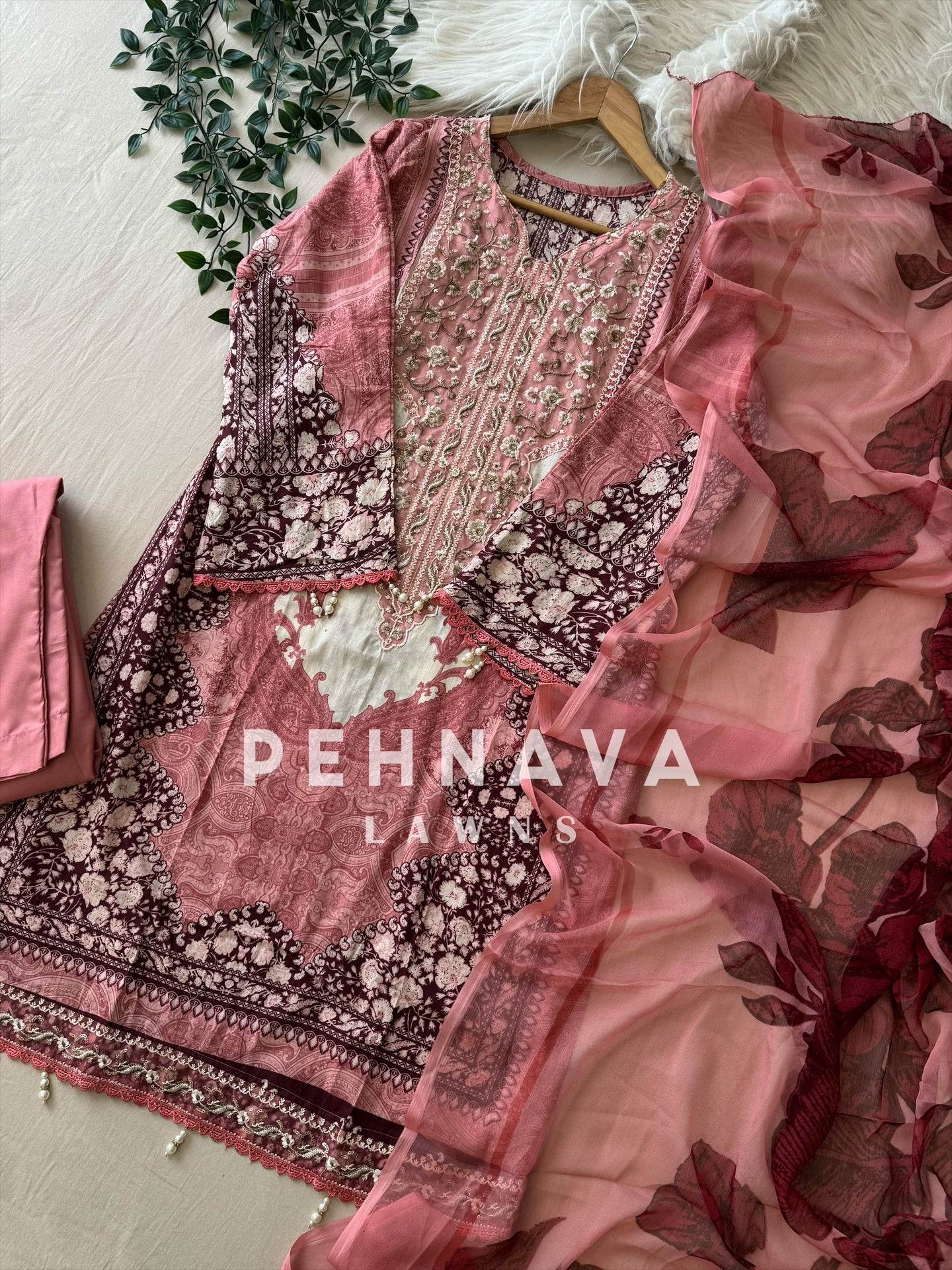 Pink Neckline Embroidered Pak-Suit 1361