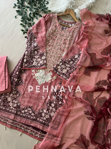 Pink Neckline Embroidered Pak-Suit 1361