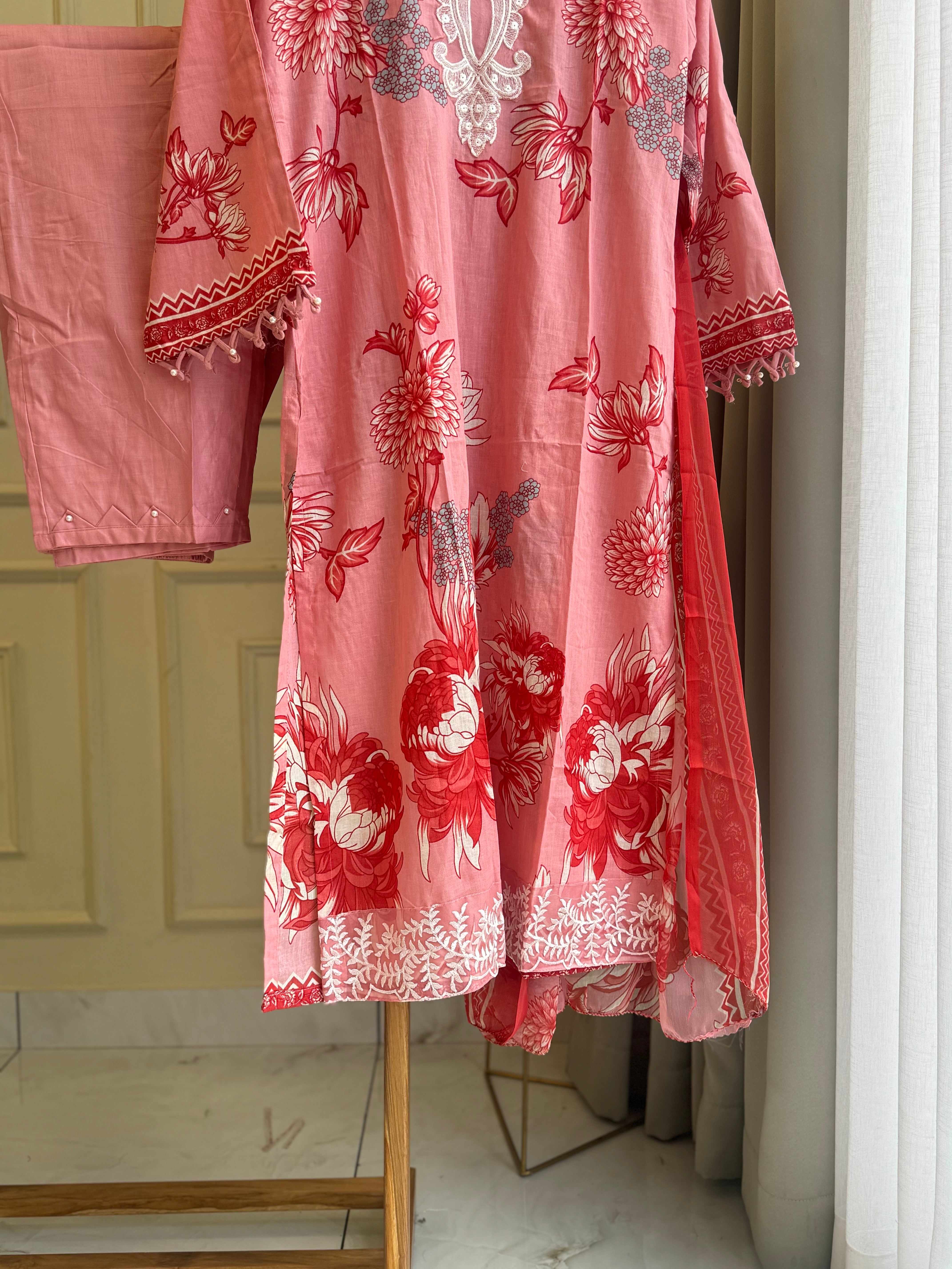 Pure  Cotton suit with embroidered patches and detailings-1