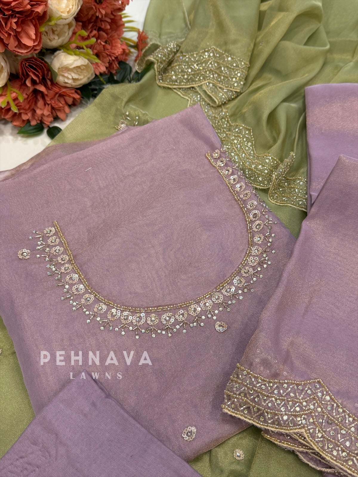 Tissue Handworked Unstitched Suit-302