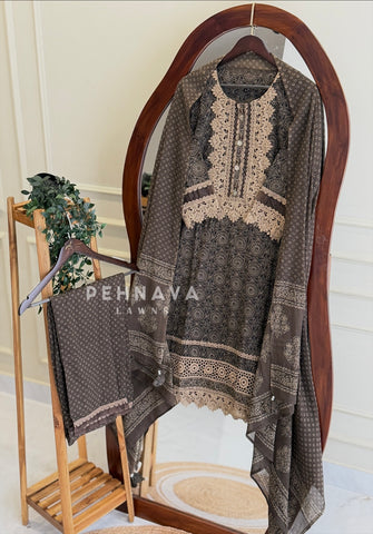 Lace Trimmed Printed Suit Set 253