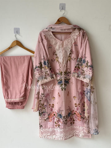Printed casual suit with chiffon dupatta -6016