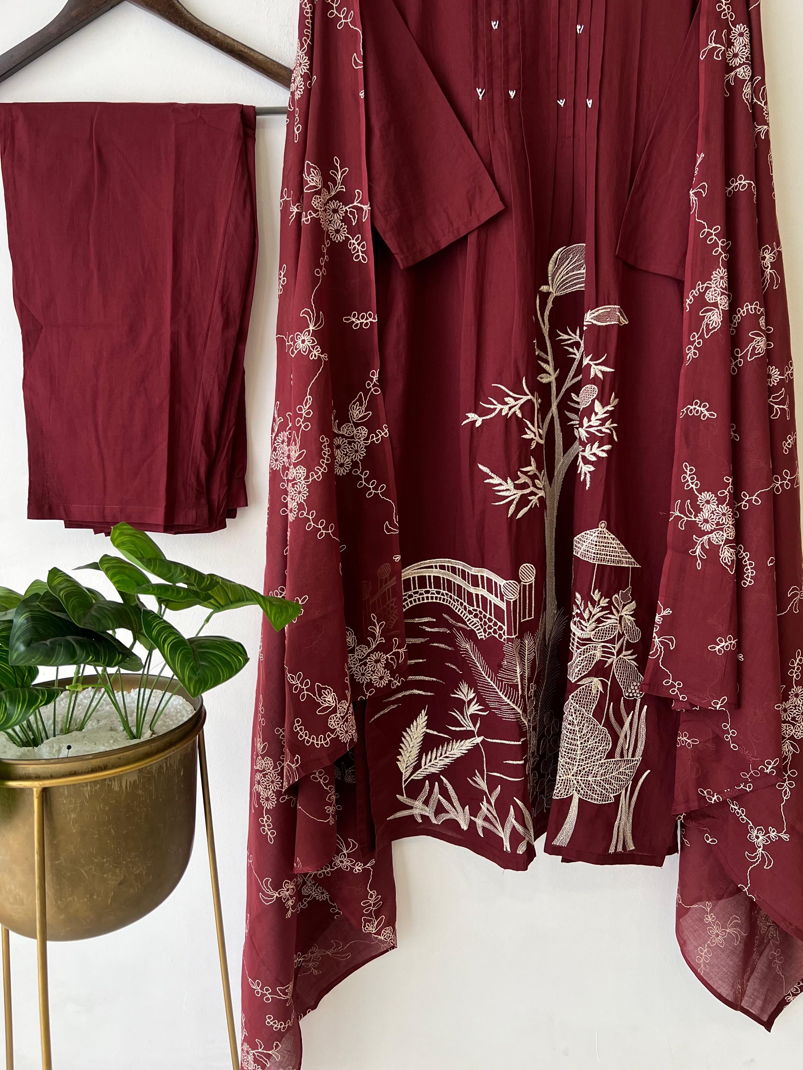 Cotton Pin-tucks slitted suit-0393 - Pehnava Lawns
