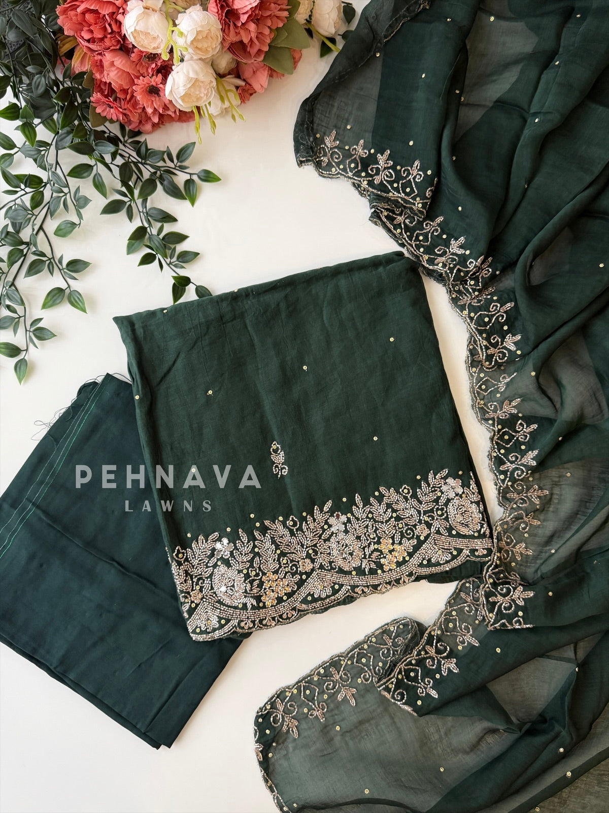 Chanderi Handworked Unstitched Suit-18566
