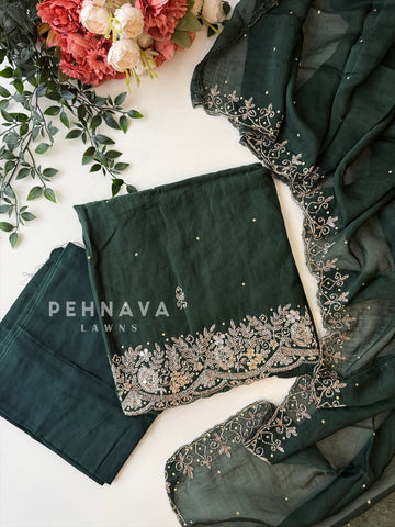 Chanderi Handworked Unstitched Suit-18566