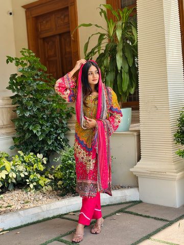Floral Printed Ethnic Pak-Suit Ft. Chiffon/Cotton Dupatta-006