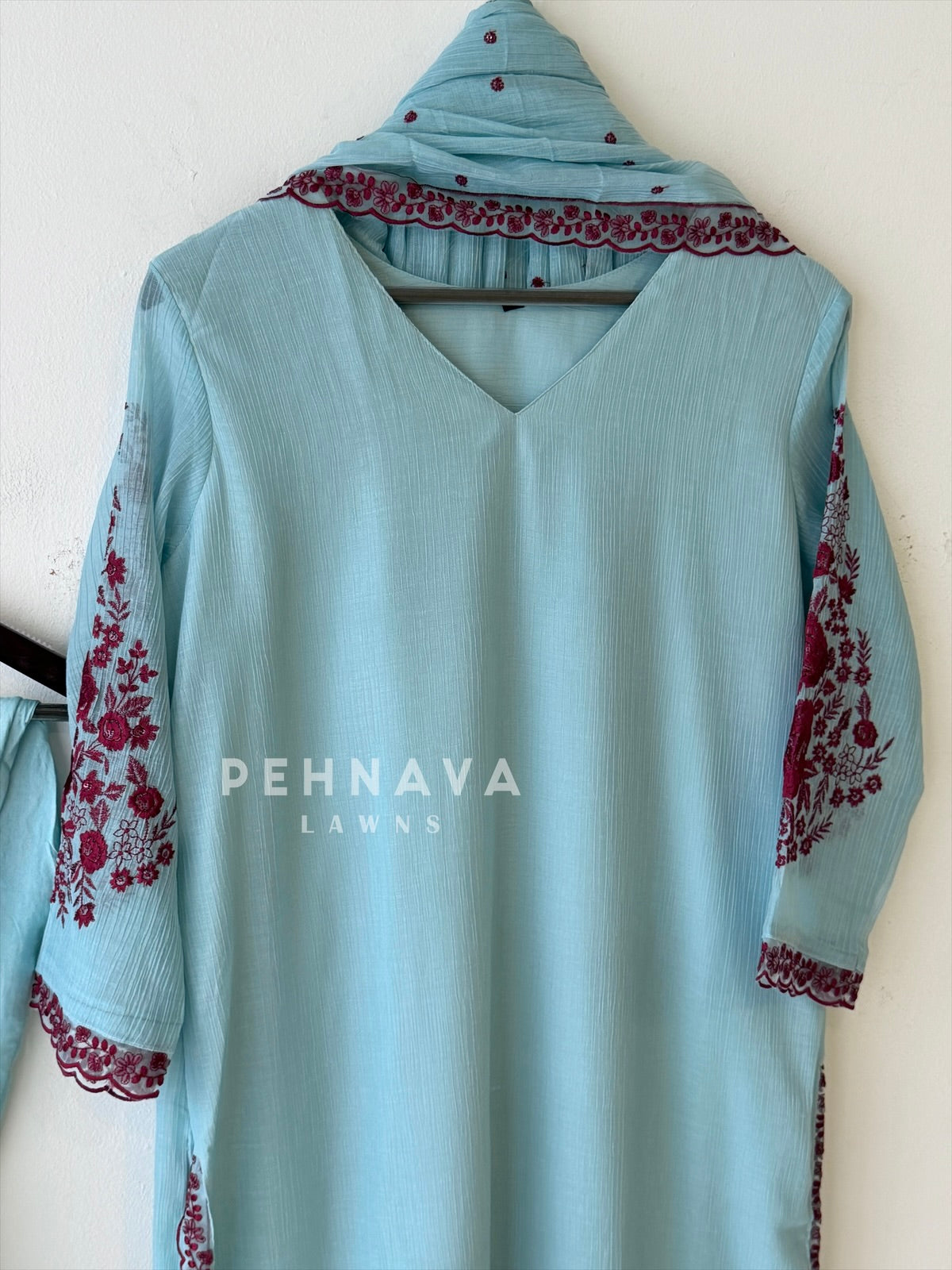 Crushed Cotton Embroidered Ensemble