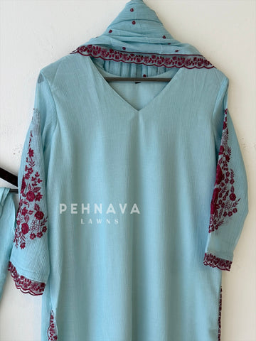 Crushed Cotton Embroidered Ensemble