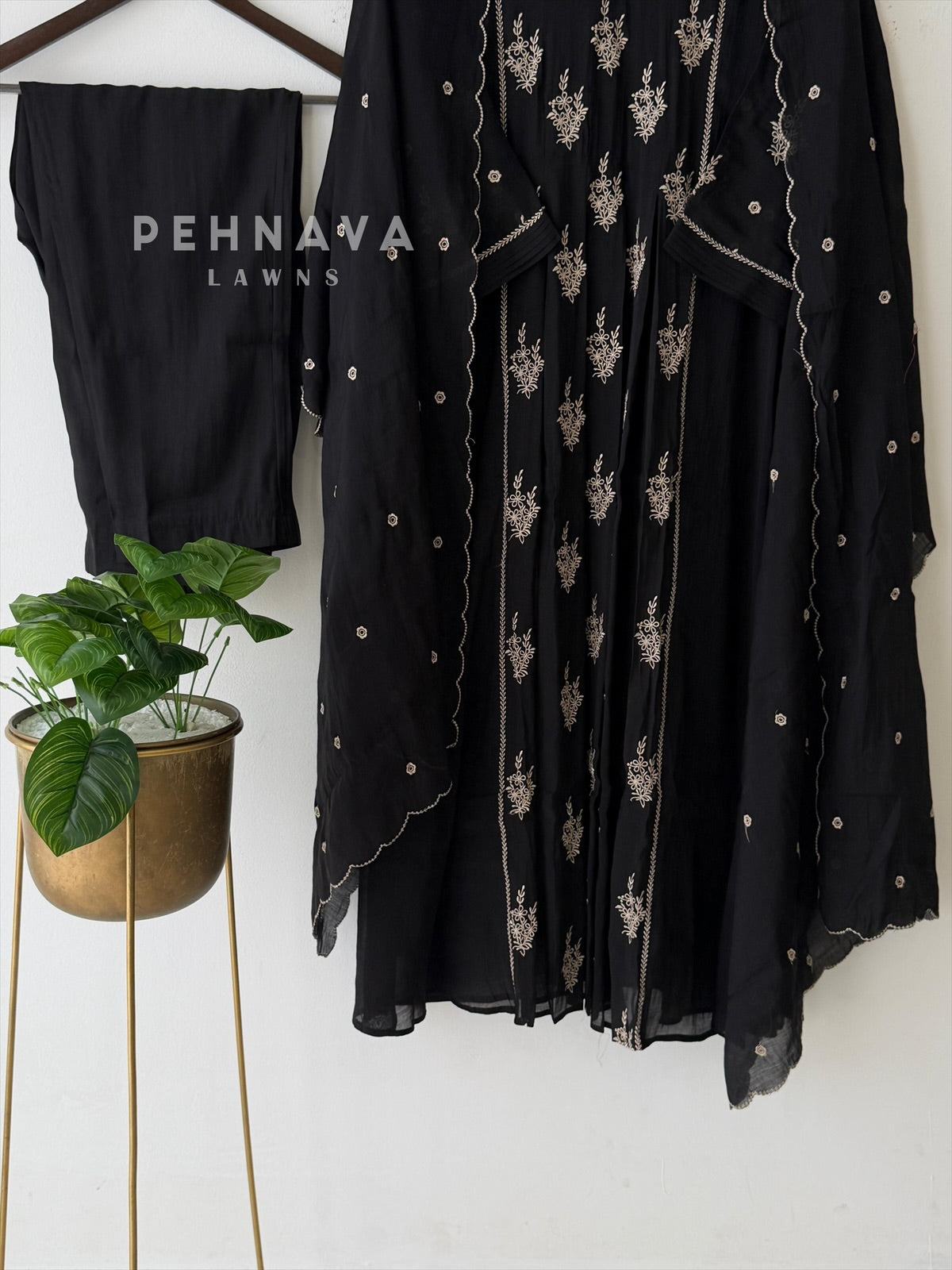 Panel Cut Embroidered Suit
