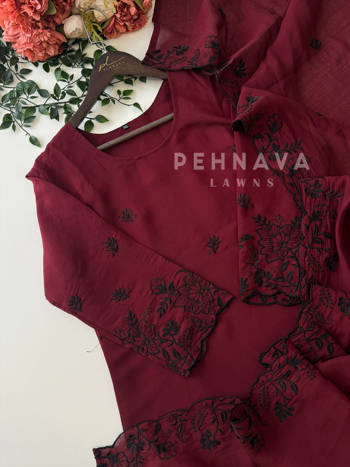 Chanderi Floral Threadwork Suit- 3013 - Pehnava Lawns