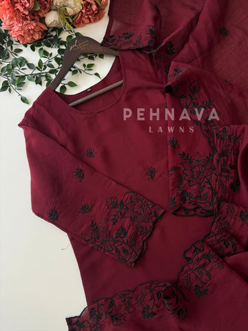 Chanderi Floral Threadwork Suit- 3013 - Pehnava Lawns