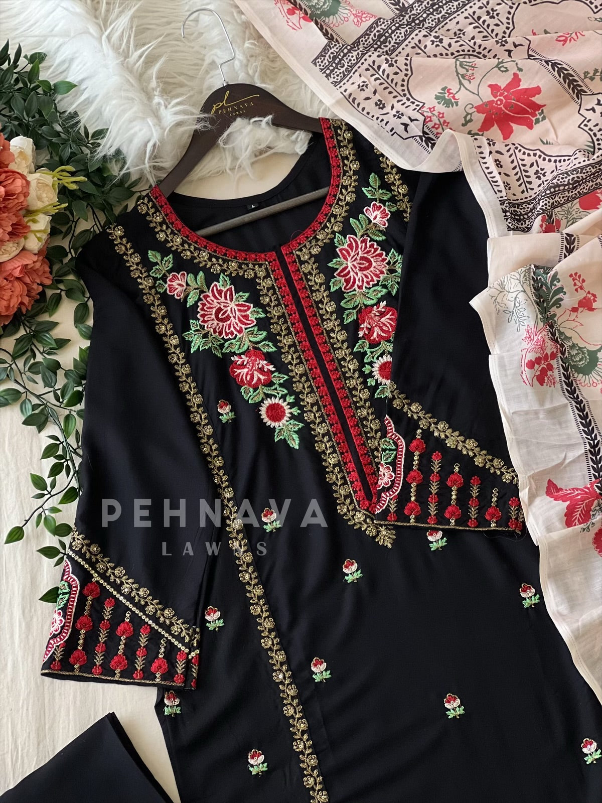 Black Embroidered Pakistani Suit - Pehnava Lawns