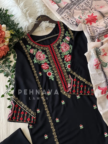 Black Embroidered Pakistani Suit - Pehnava Lawns