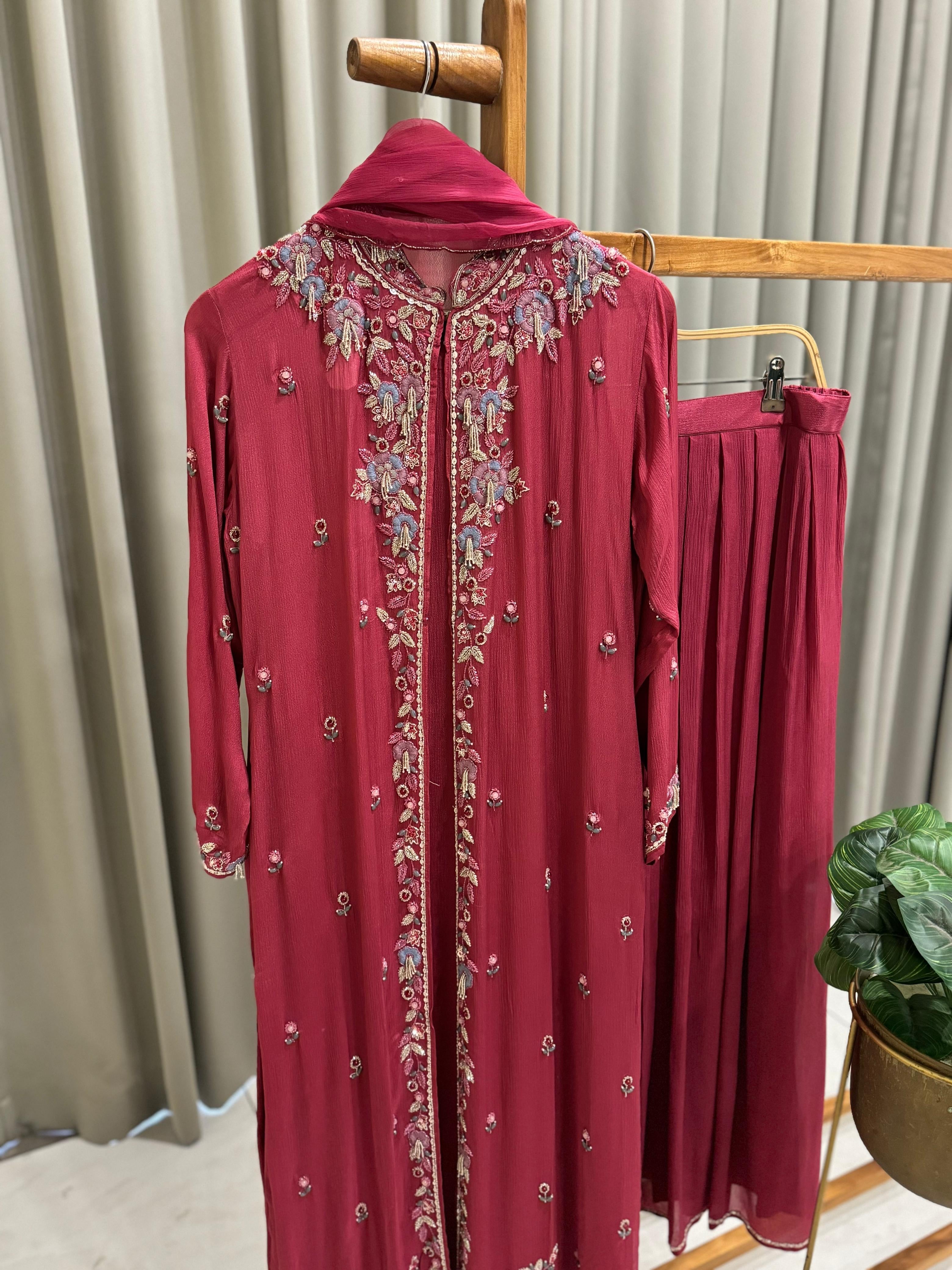 Premium Jacket Dress With Floral Handwork