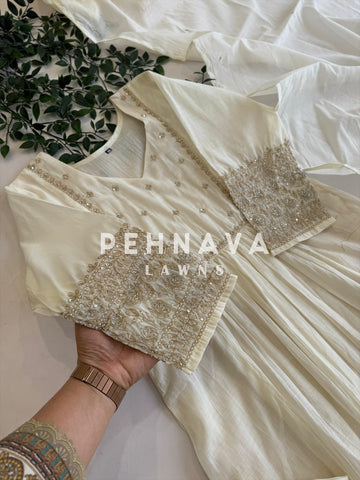 Pleated Handworked Mulchanderi Anarkali