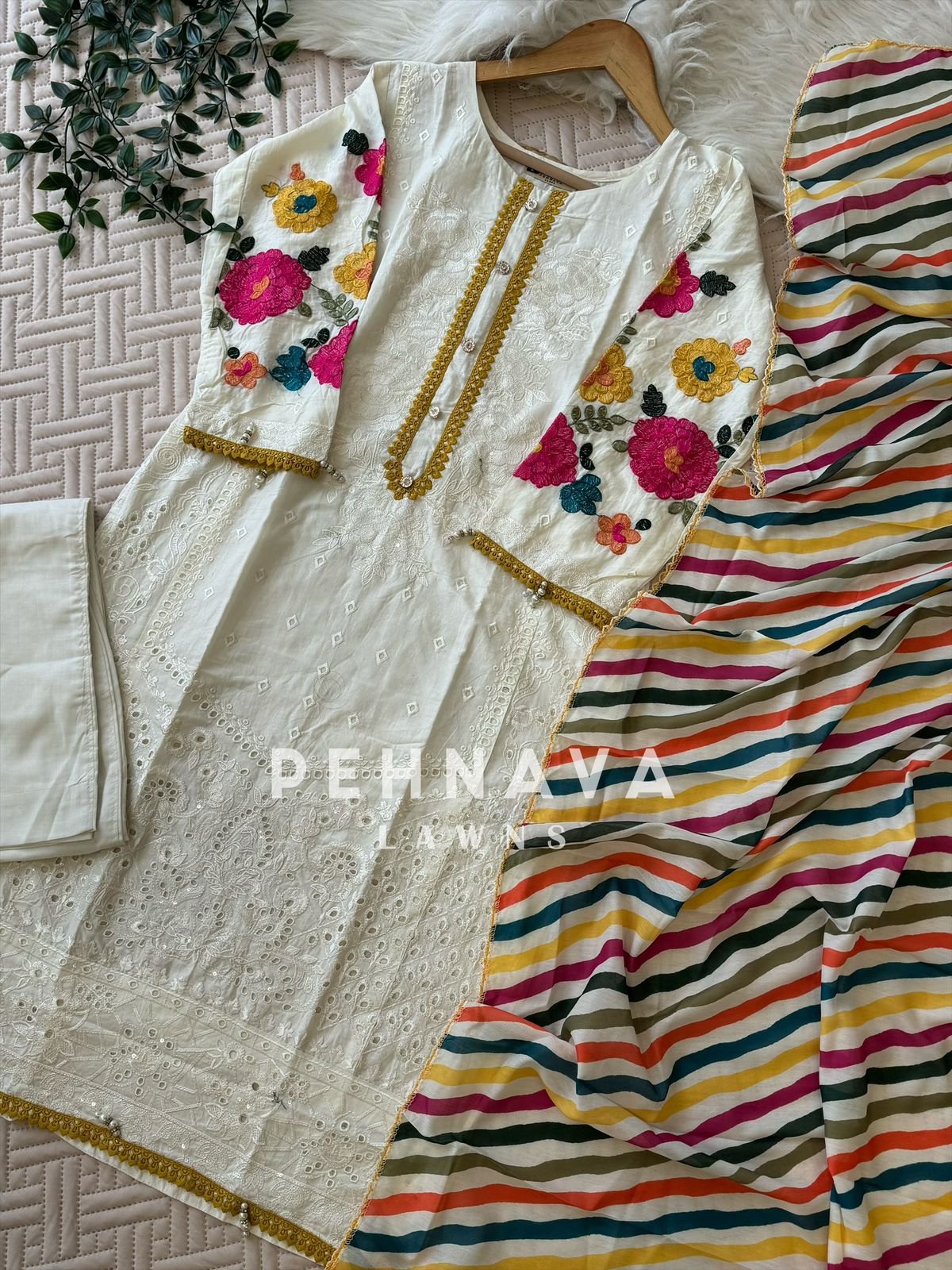 Floral Printed Casual Suit Ft. Cotton Dupatta