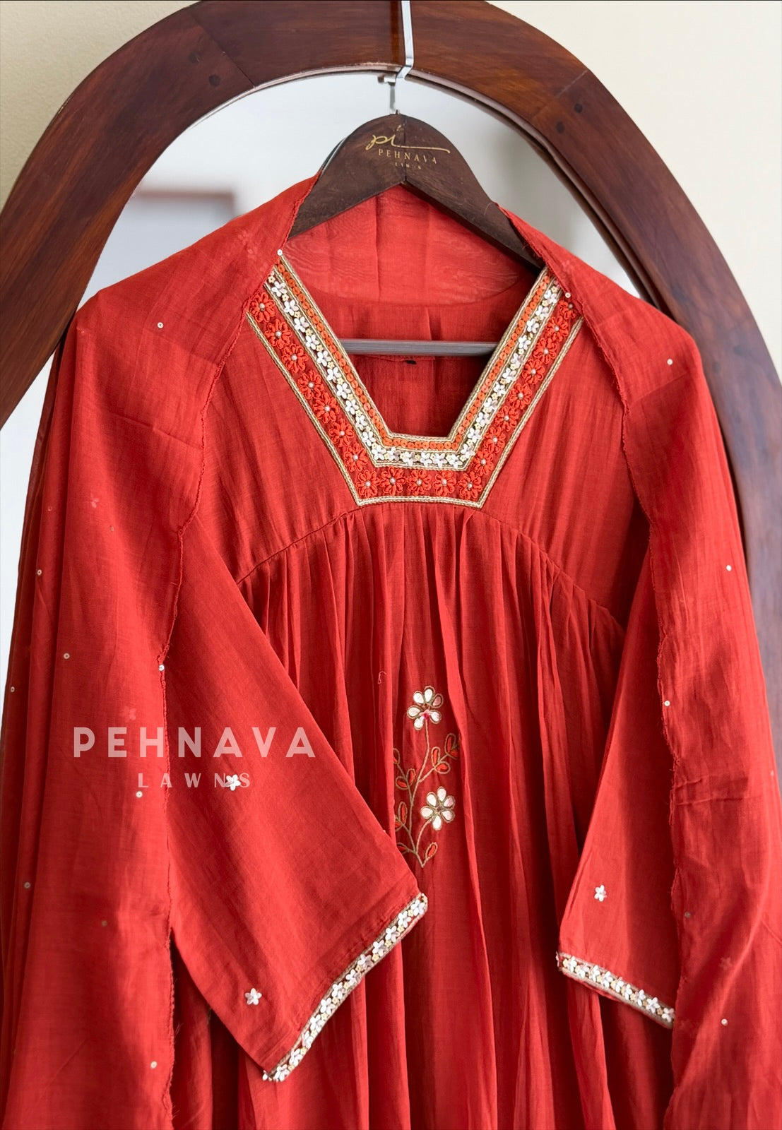 Pleated Yoke Embroidered Suit Set