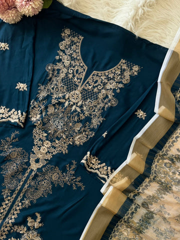 Rayon Embroidered Suit-Blue 3639B