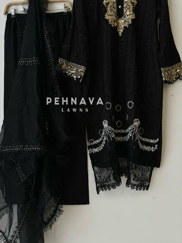 Heavy Embroidered Designer Stylish Tunic-Black