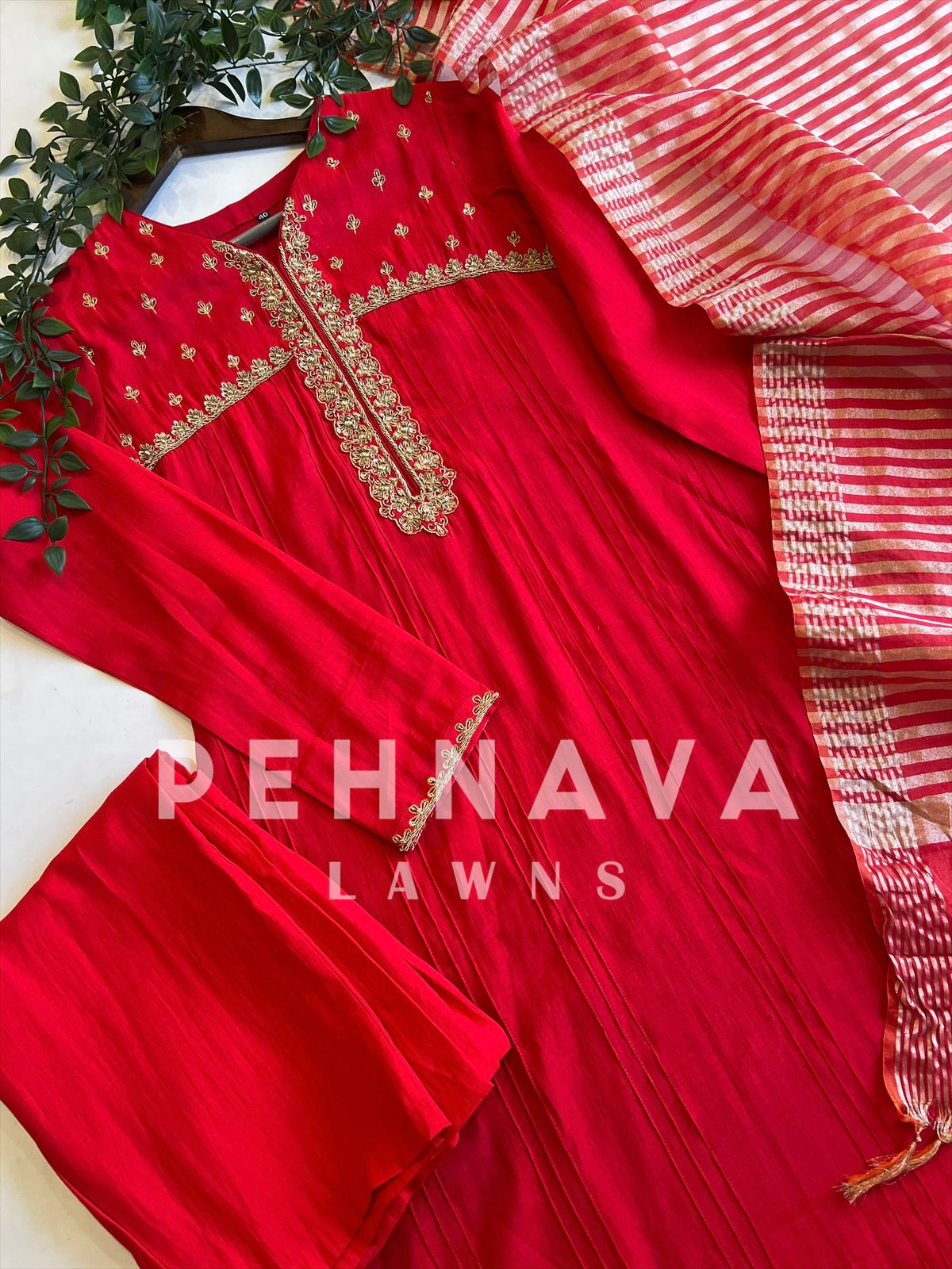 Mul-Chandheri Zari Embroidered Suit-5389