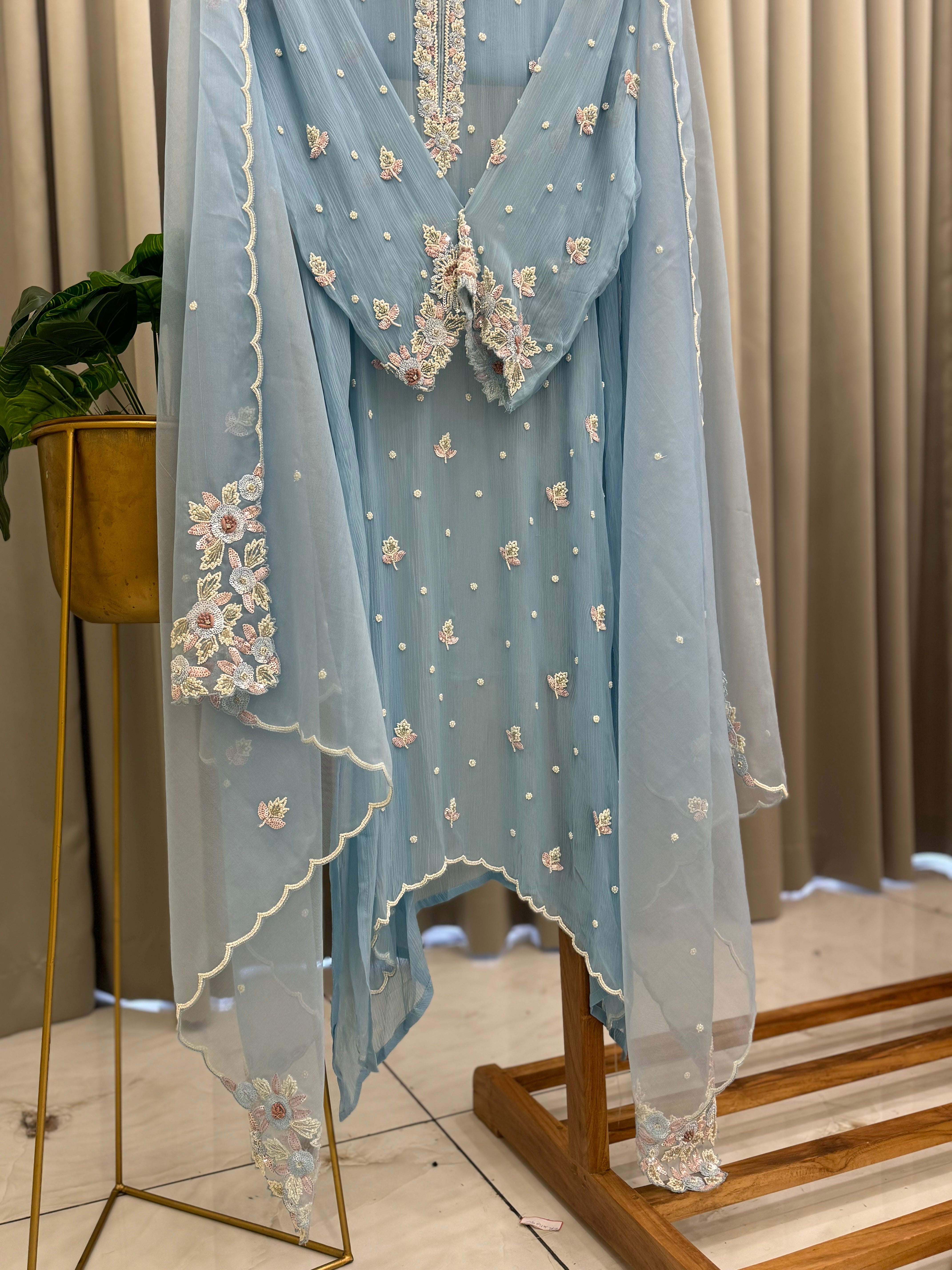 Premium Chiffon handwork suit with bottom and organza dupatta-903