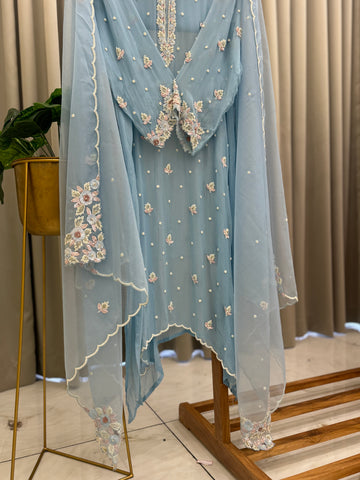 Premium Chiffon handwork suit with bottom and organza dupatta-903