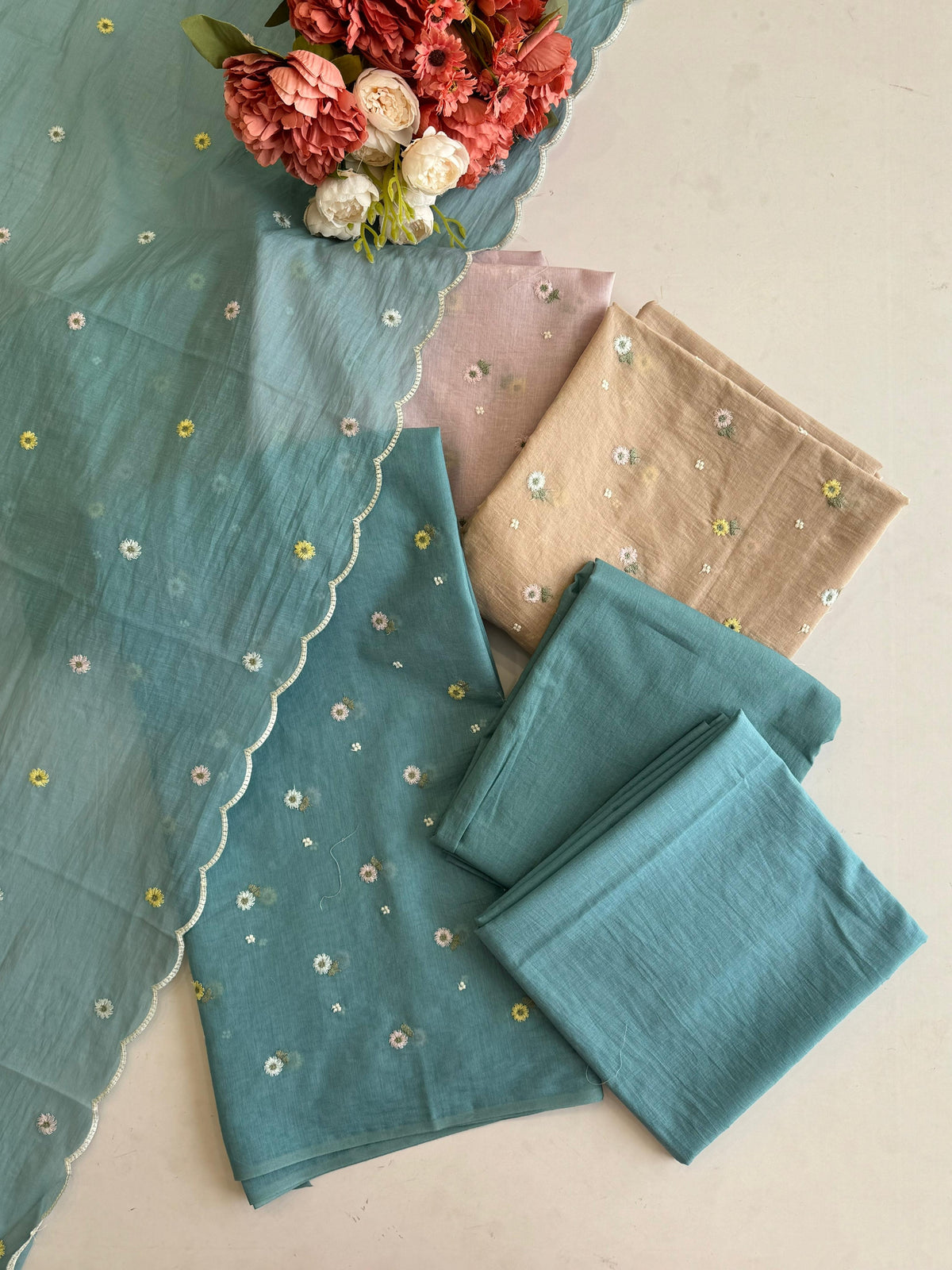 Premium Hand-Embroidered Mulchanderi Unstitched Suit