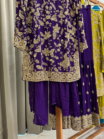 Heavy Hand-worked suit with wide sharara-7490