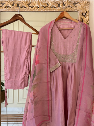 Tissue pleated suit with tissue dupatta-4085
