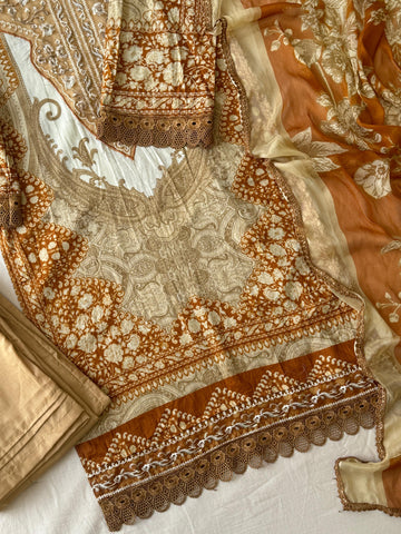 Yellow Neckline Embroidered Pak-Suit