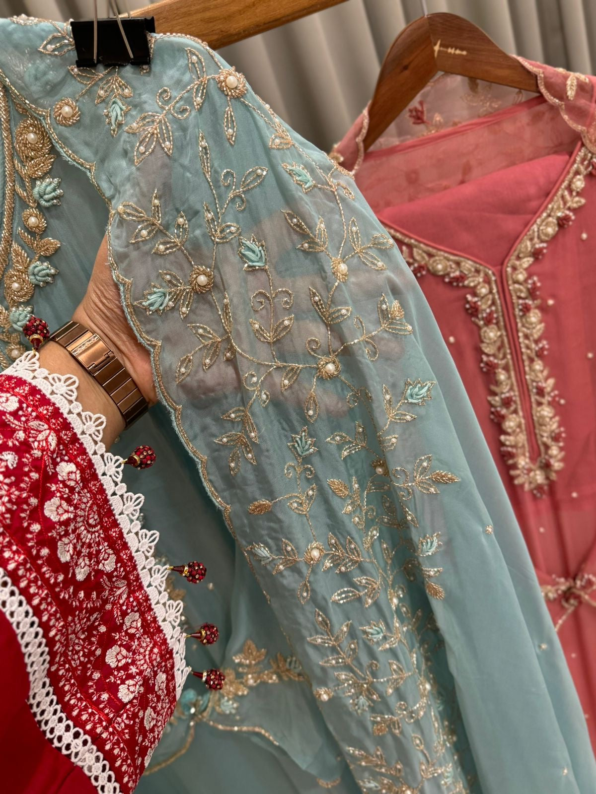 Premium organza  handwork suit with bottom and organza  hand  worked dupatta-1098