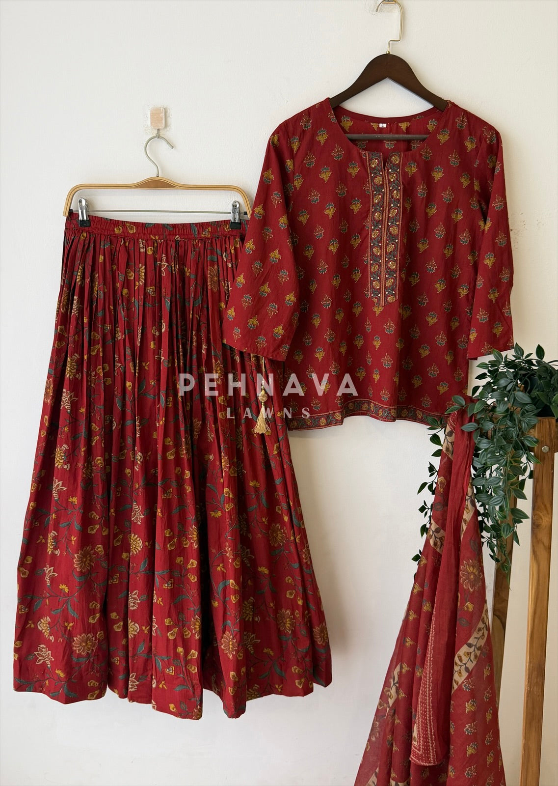 Floral Block Print Skirt Set 456 - Pehnava Lawns