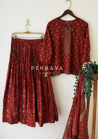 Floral Block Print Skirt Set 456 - Pehnava Lawns