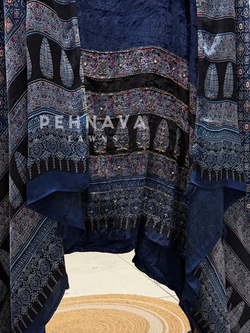 Velvet Ajrakh Printed Unstitched Suit 298