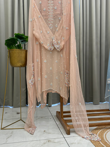 Premium Chiffon handwork suit with bottom and organza dupatta-903