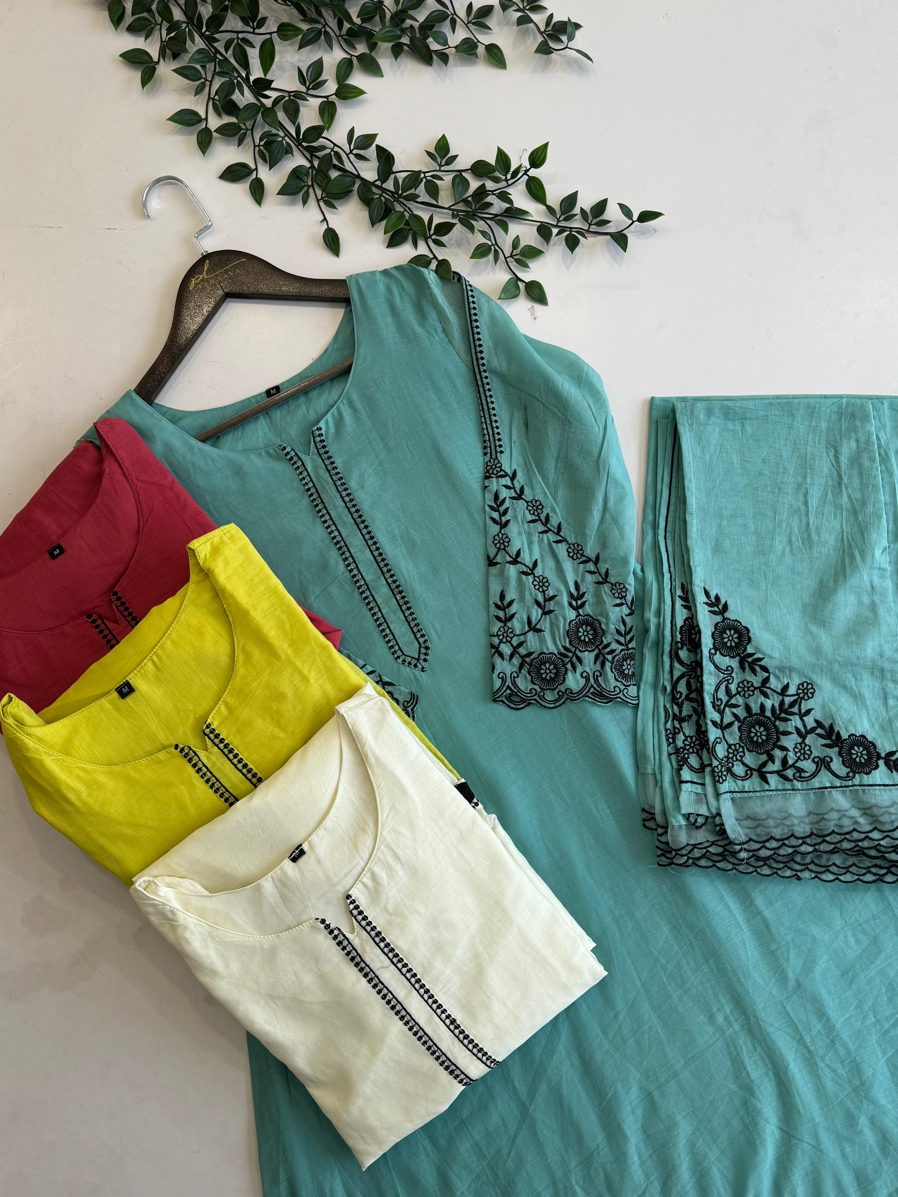 Mul-Chandheri Flared Embroidered Suit