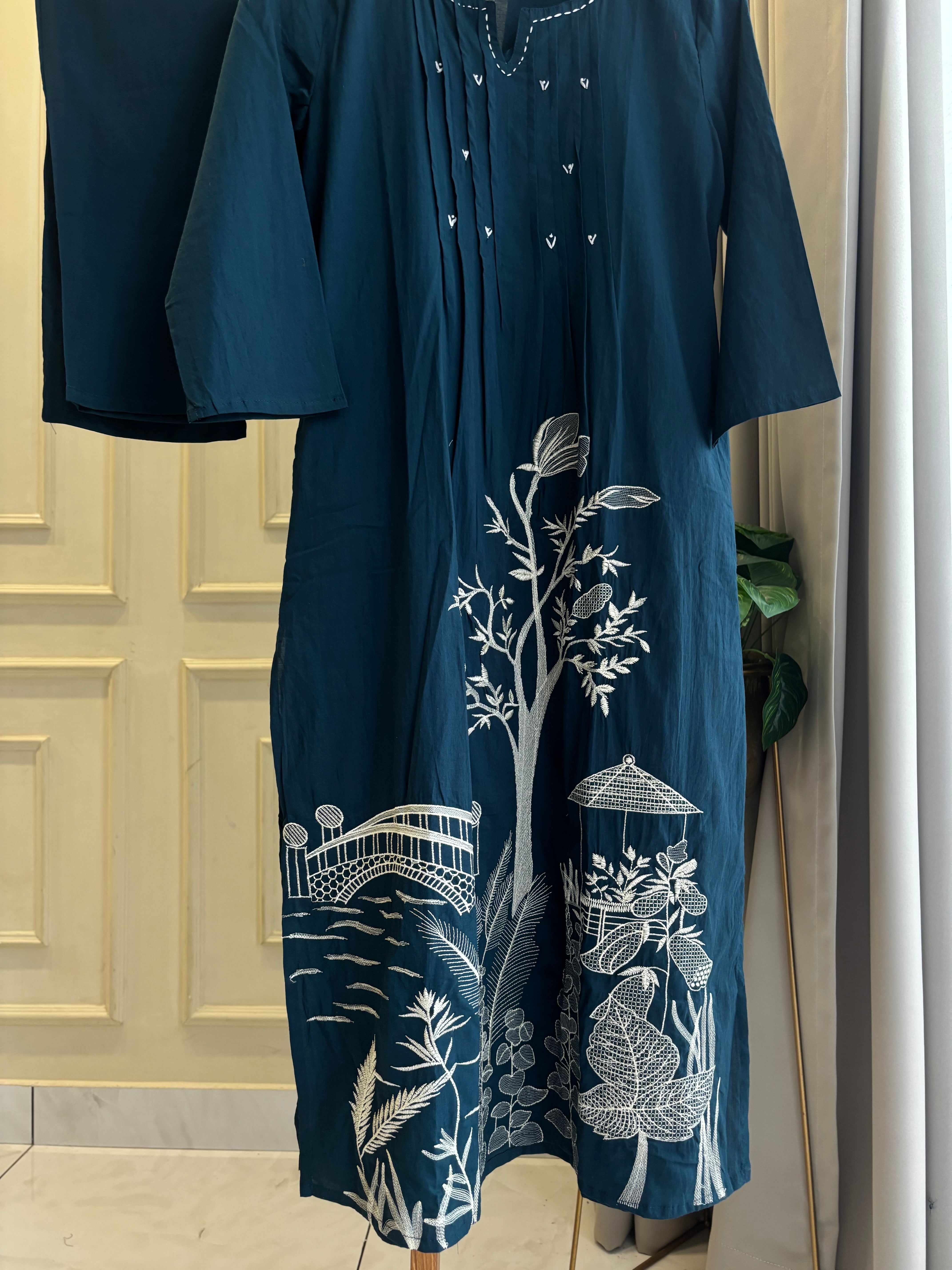 Cotton Pin-tucks slitted suit-0393