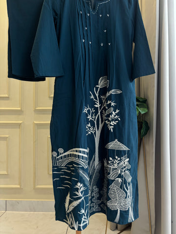 Cotton Pin-tucks slitted suit-0393