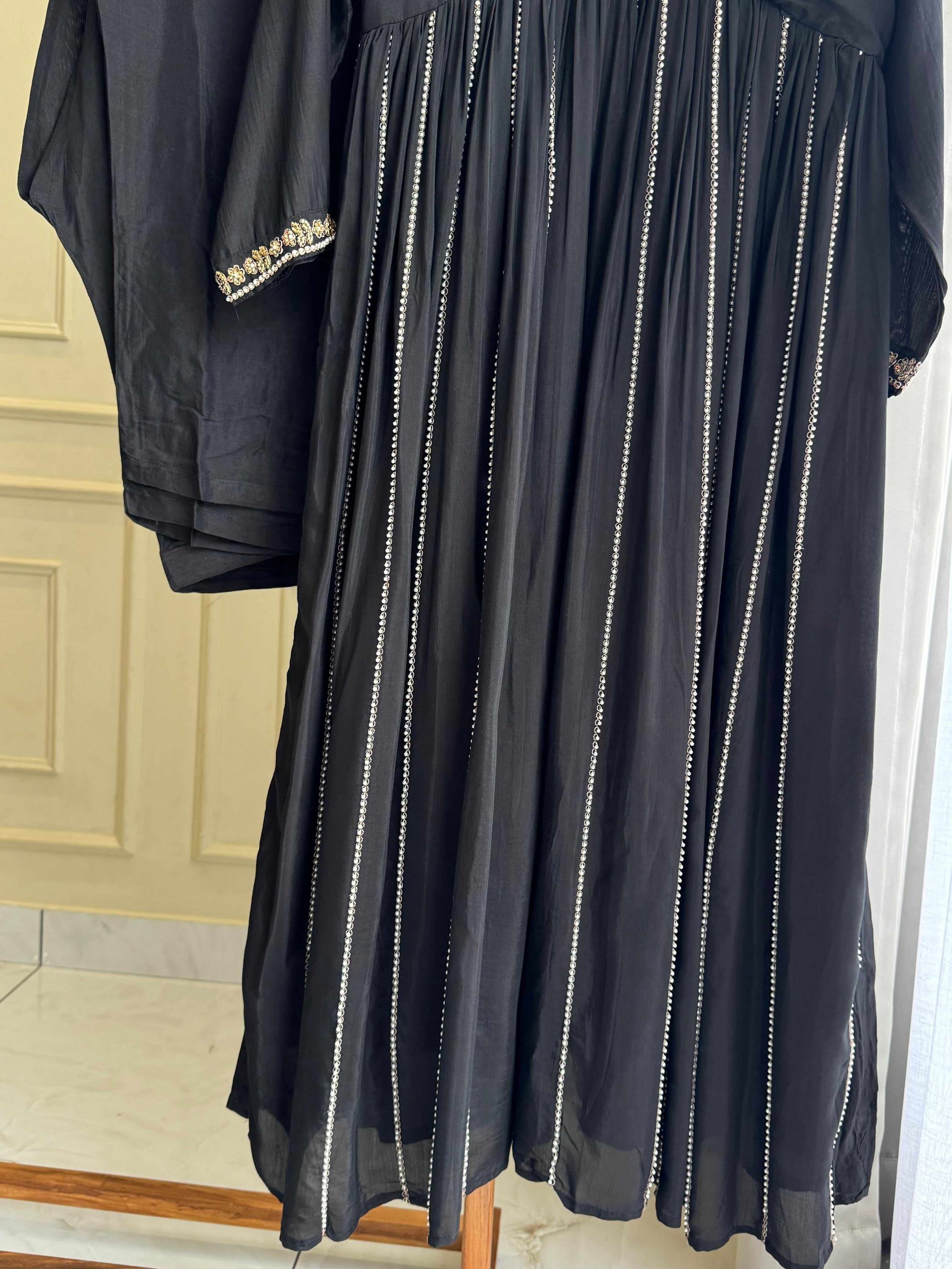 Rayon Anarkali Pleated suit with Pearl detailings