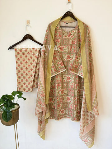 Printed Cotton Suit with bell Sleeves-6219